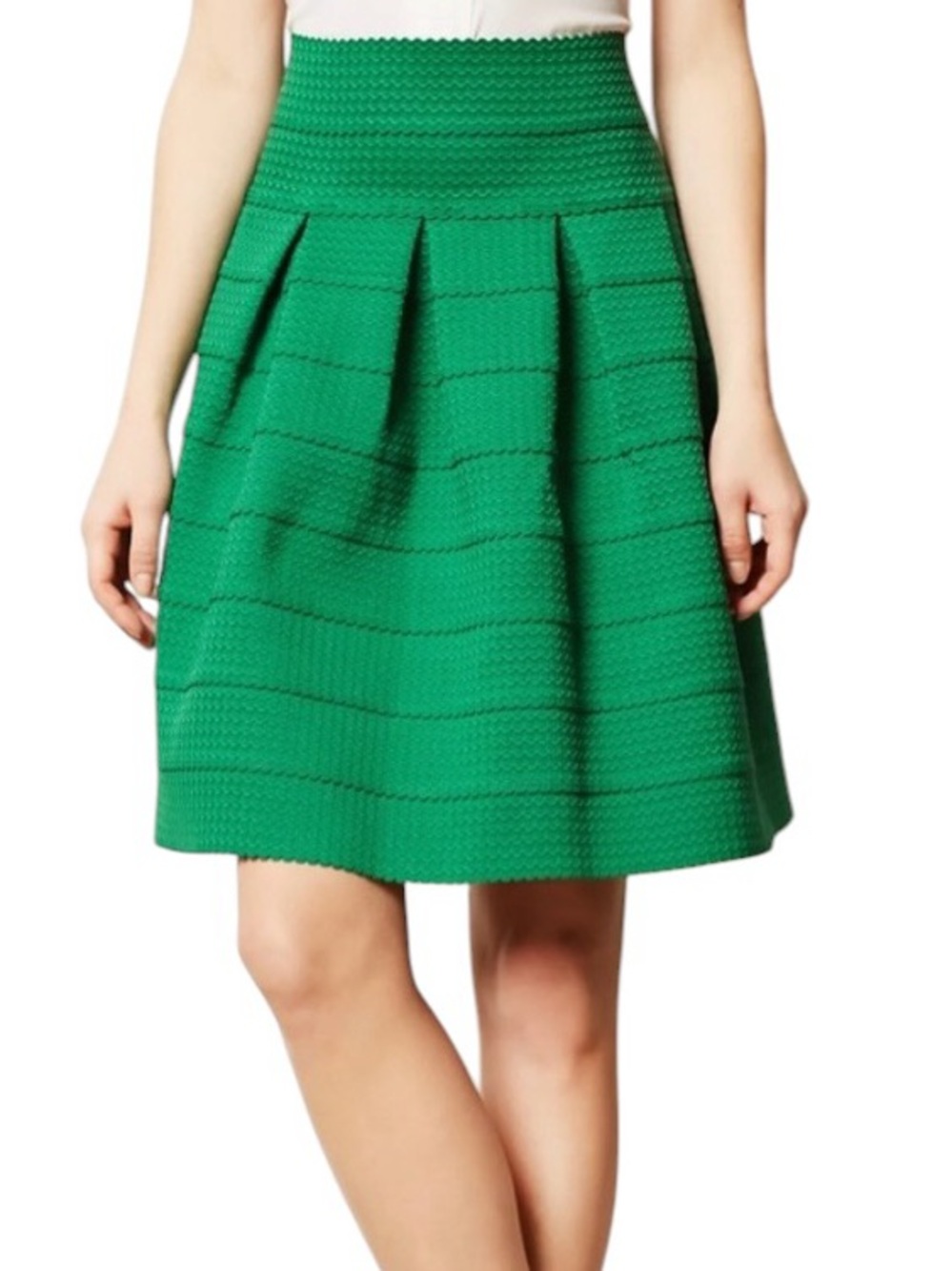 Anthropologie Girls From Savoy Green Ponte Bell Flared High Waist Mini Skirt - S